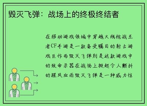 毁灭飞弹：战场上的终极终结者